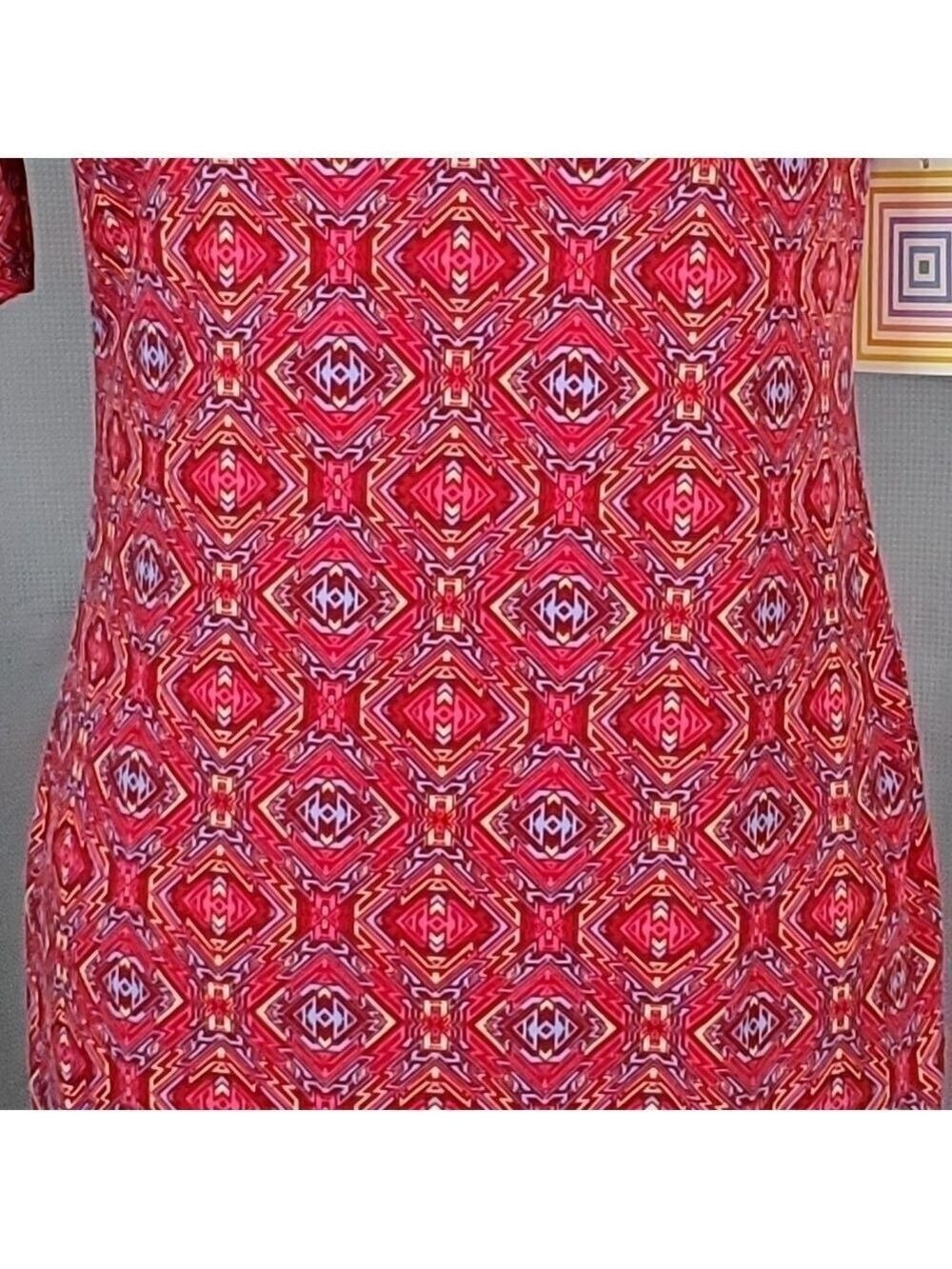 NWT Lularoe Julia, maroon, blue, and cream geometric pattern, size S - Picture 3 of 5